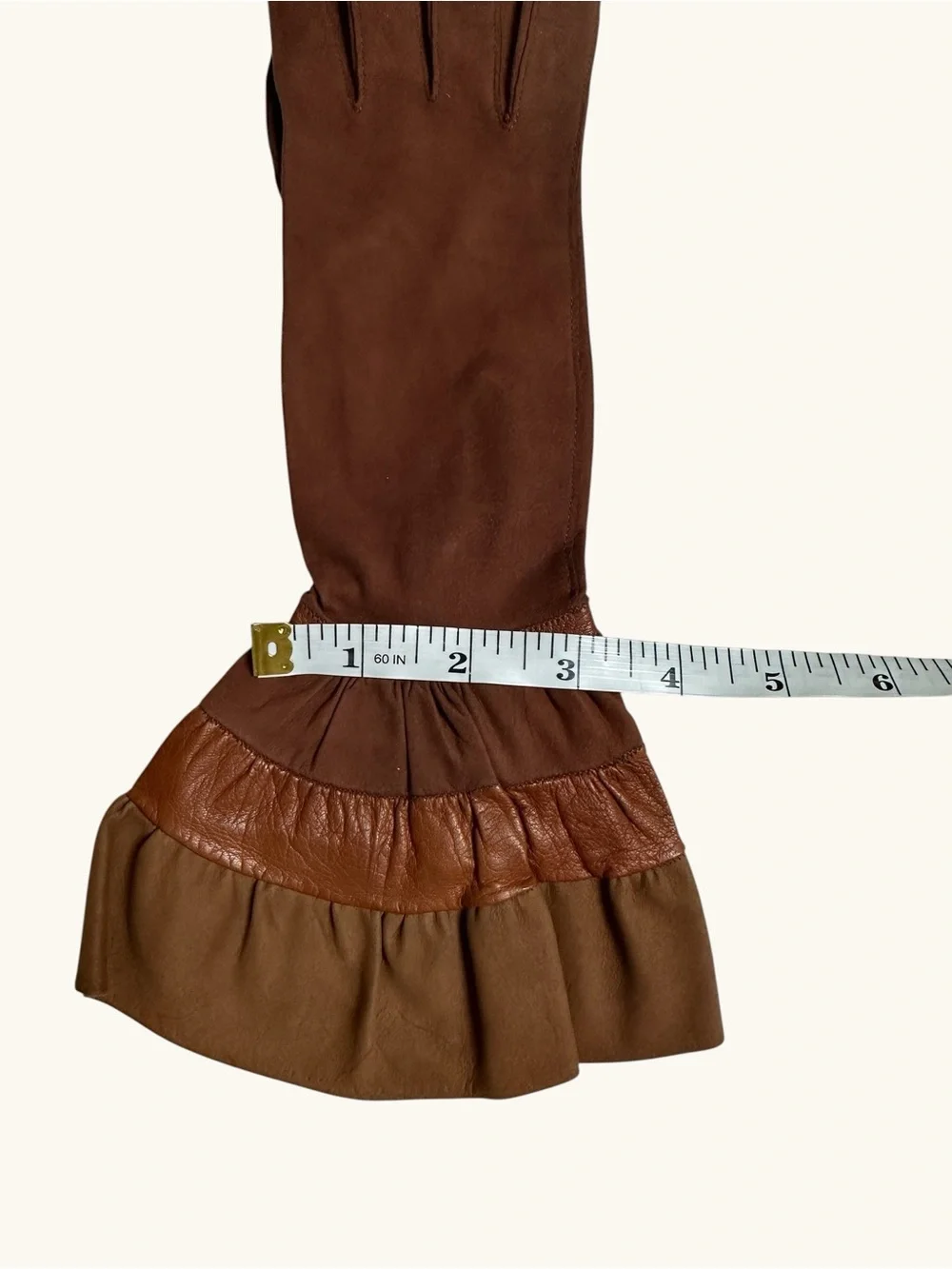 Vintage Long Brown Suede Gloves with Flared Cuffs